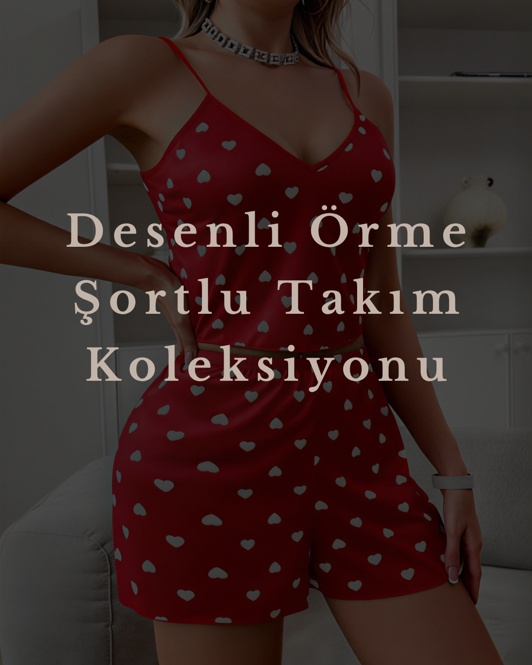 NUANİHT - Desenli Örme Şortlu Takım Koleksiyonu