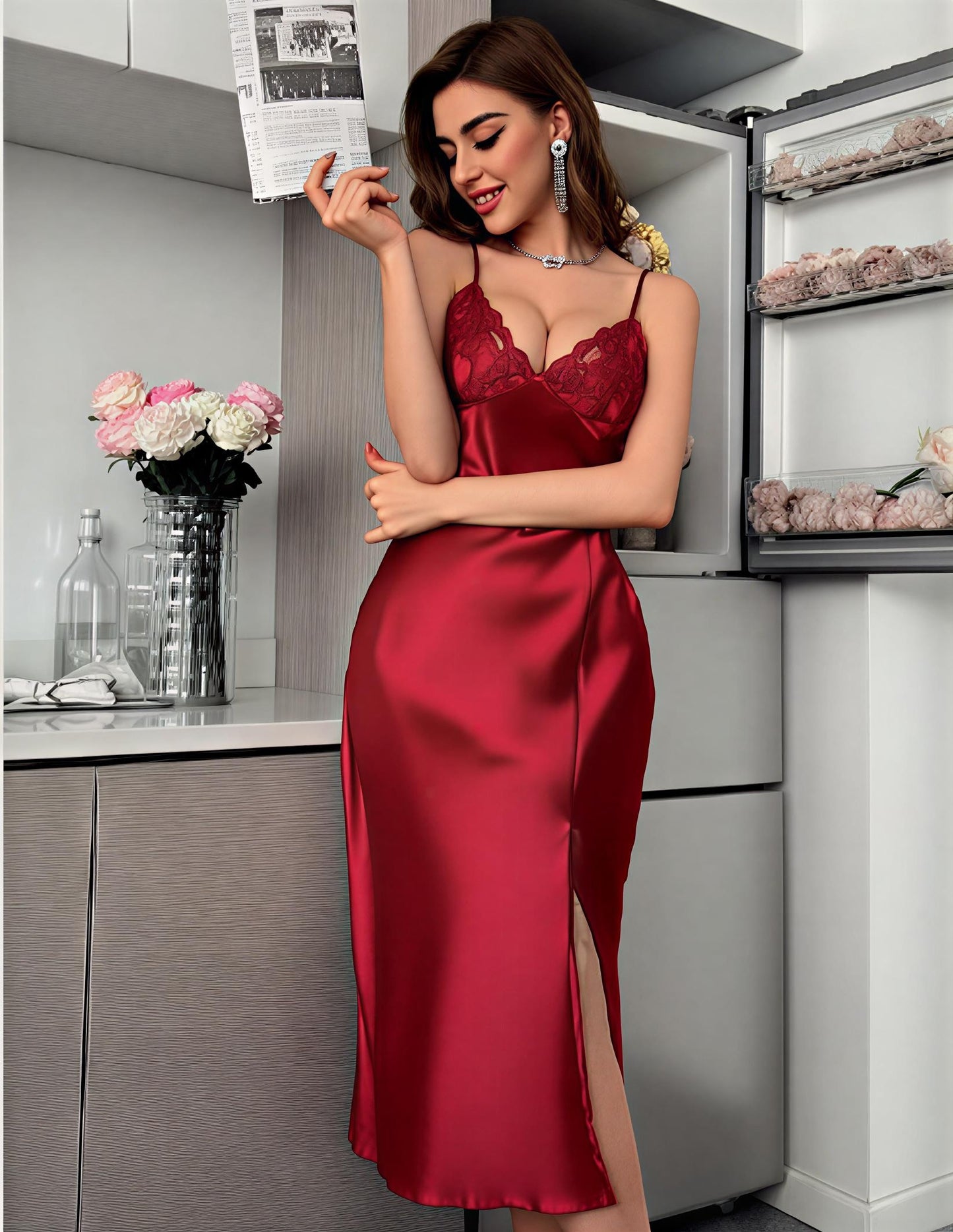 NUANİGHT - Premium Kırmızı İhtişam Saten Koleksiyonu Gecelik